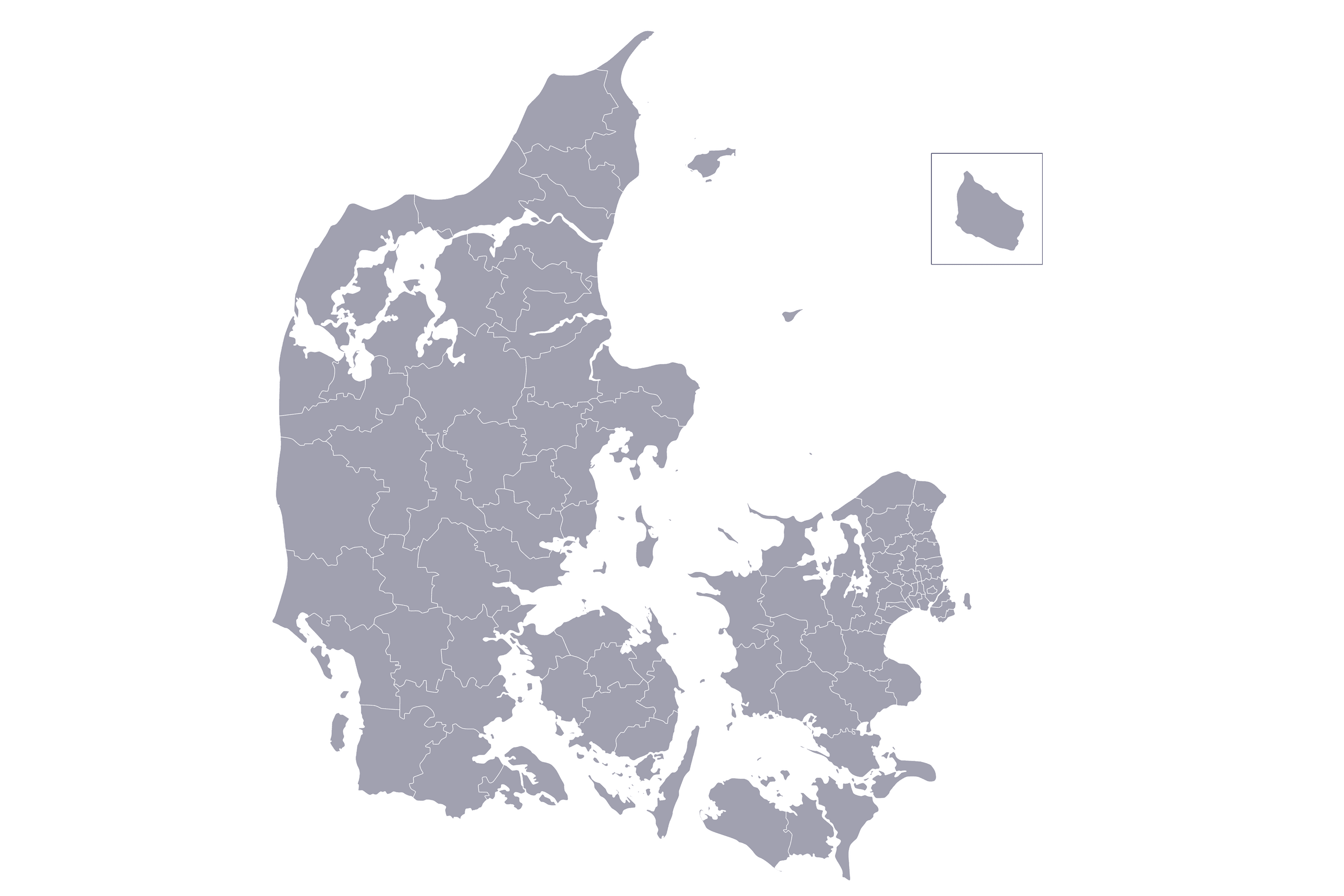 Danmarkskort med kommunegrænser